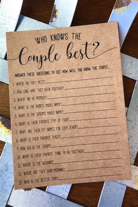 Who Knows The Couple Best Bridal Shower Games Bridal Shower Etsy Rustic Bridal Shower Games