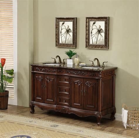 Stufurhome 60 Inch Saturn Double Sink Vanity With Baltic Brown Granite