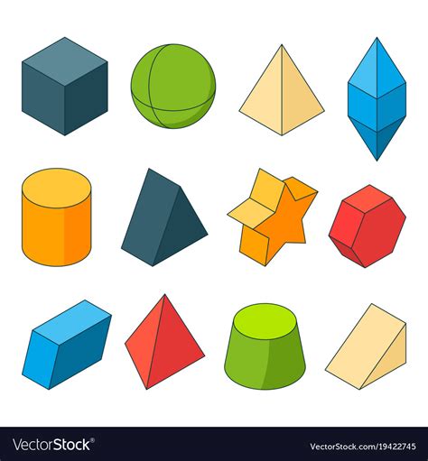 3d Model Of Geometry Shapes Colored Pictures Sets Vector Image