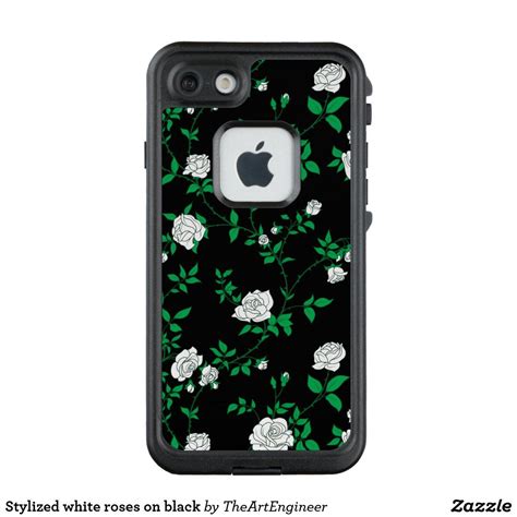 Protect your iphone x/xs with a lifeproof nëxt case. Stylized white roses on black LifeProof iPhone case ...