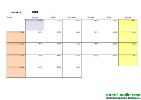 Printable Monthly Calendar Template For Excel Excel Malin Com