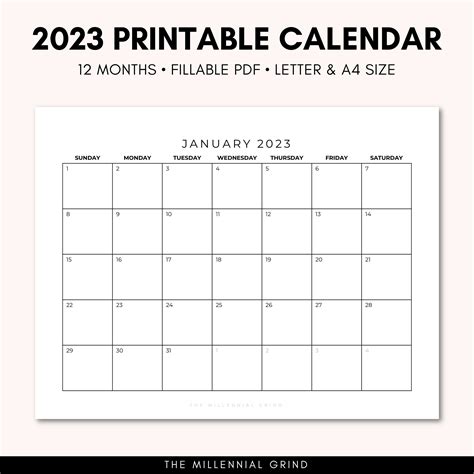 12 Month Printable Calendar 2023 Printable Calendar 2023