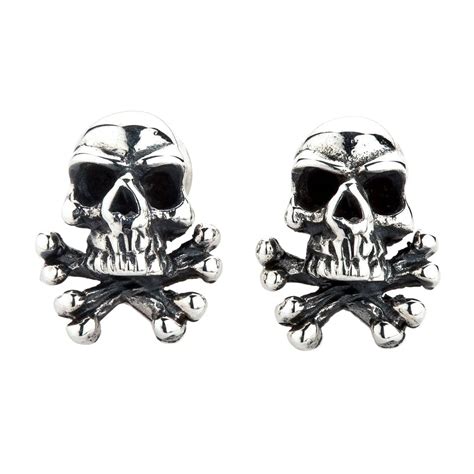 Sterling Silver Skull Bone Studs Earrings