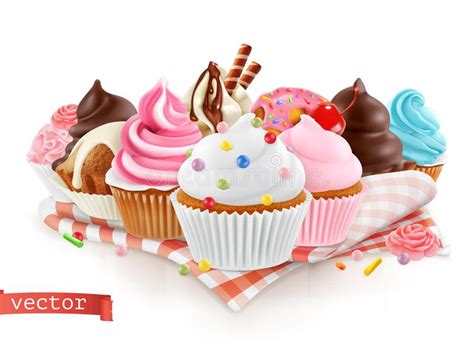 Pastry Shop Confectionery Sweet Dessert Cake Cupcake 3d Vector