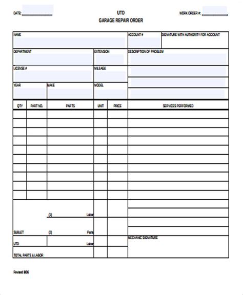 Printable Work Order Form