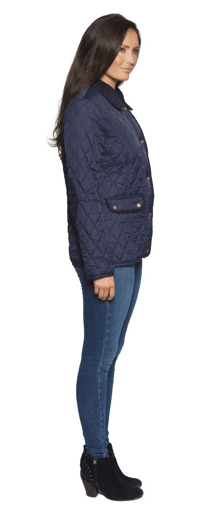 Womens Diamond Quilted Cord Trim Navy Jacket Db654