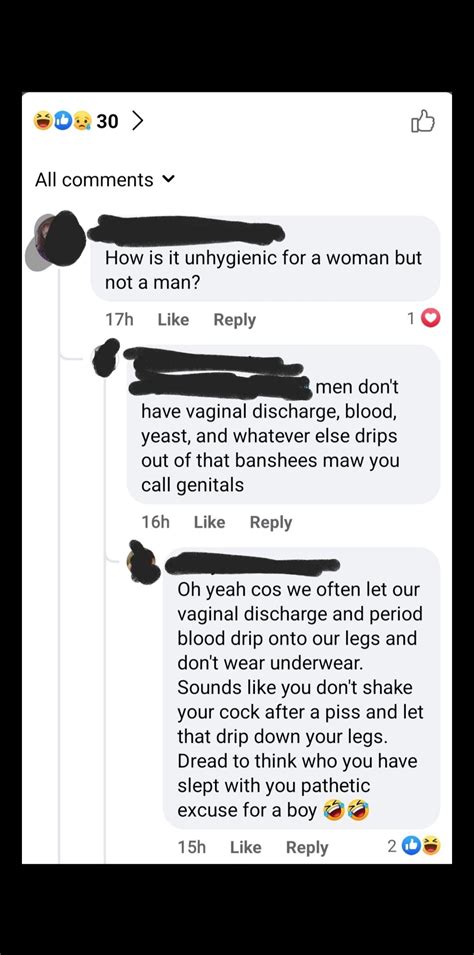 on a fb post about a woman being shamed for being unhygienic by her bf because her legs got