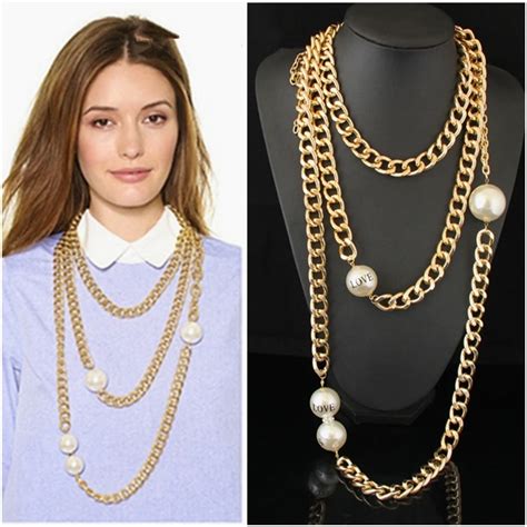 Aliexpress Com Buy Cirgen Fashion Long Multi Layer Chunky Gold Color Aluminum Chain Big Pearl