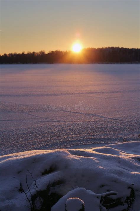 Sunset On Frozen Lake Stock Image Image Of Frosty Cold 36889161