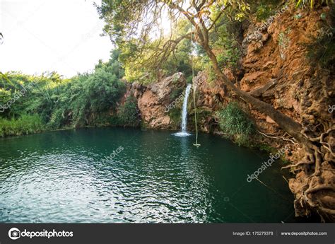 Panorama of waterfall duden turkey. Small natural Waterfall Pego do inferno in Tavira at the ...