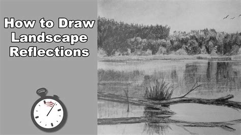 How To Draw A Landscape With Water Reflections In Pencil