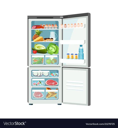 Open Fridge With Products Isolated On White Color Vector Image