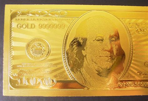 Pure 24k Gold Layered 100 Dollar Us Replica Bank Note 999 Gold Leaf