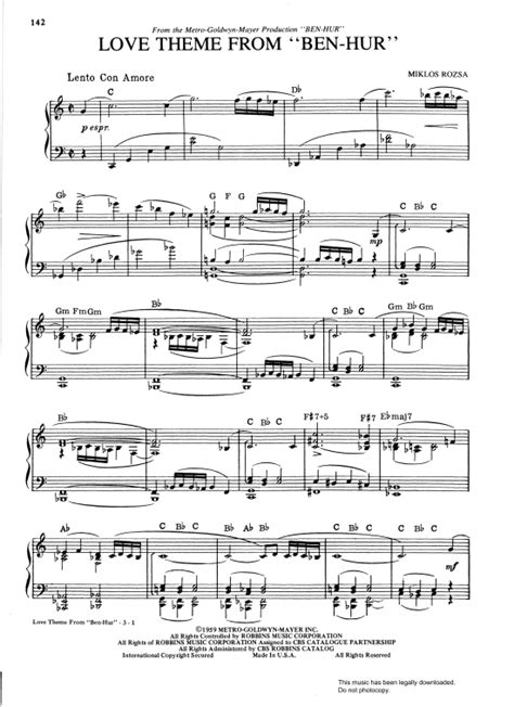 Love Theme From Ben Hur Klavier Solo Pdf Noten Von Miklos Rozsa In C