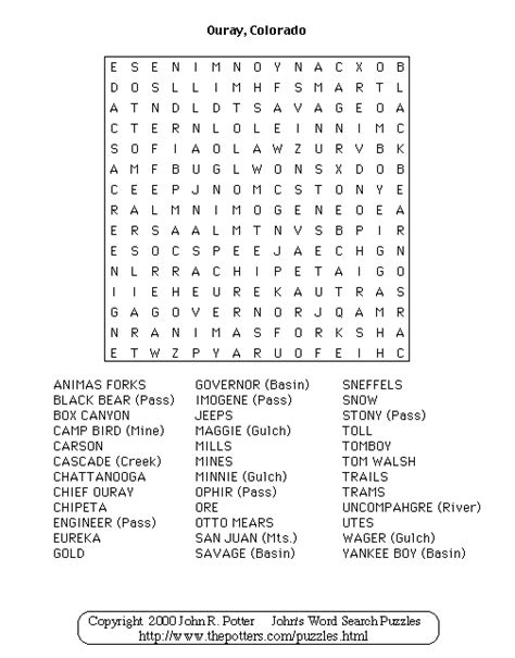 Johns Word Search Puzzles Ouray
