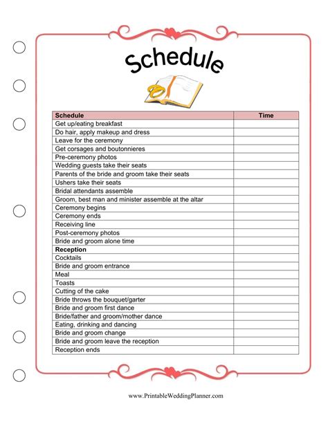 Wedding Day Schedule Template Download Printable Pdf Templateroller