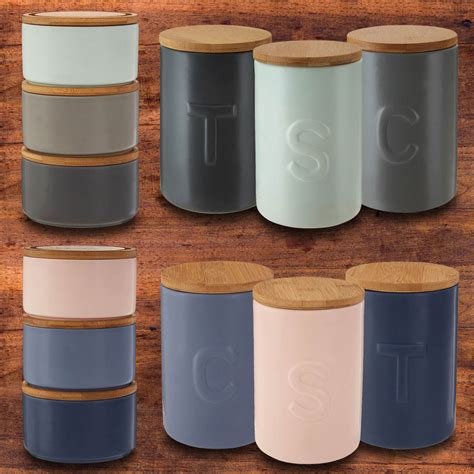3 Retro Kitchen Storage Canisters Set Cream Tea Coffee Sugar Stylish