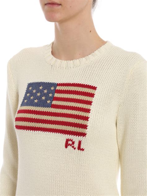 Polo Ralph Lauren American Flag Intarsia Cotton Sweater In Whitemulti Modesens