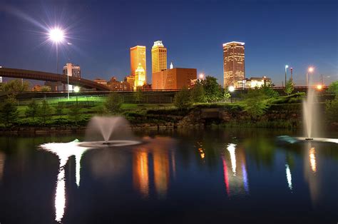 Tulsa Oklahoma Night City Skyline Reflections Photograph By Gregory Ballos