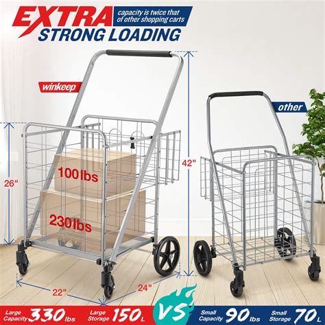 Shopping Cart Jumbo Double Basket Grocery Cart 330 Lbs Capacity