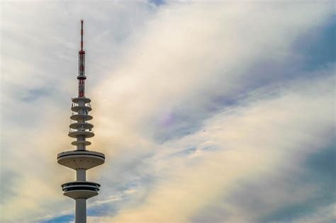 Top Of The Tv Tower Of Hamburg At Beautiful And Colorful Sky With