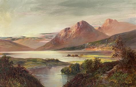 Francis E Jamieson Antique Scottish Highlands Oil Painting Sunset