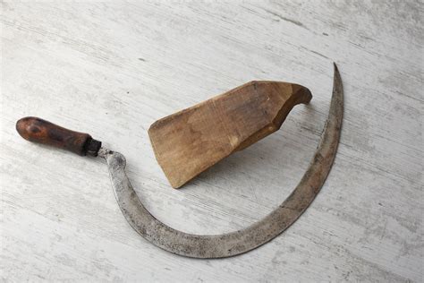 Antique Hand Sickle And Wooden Toolprimitive Farm Etsy