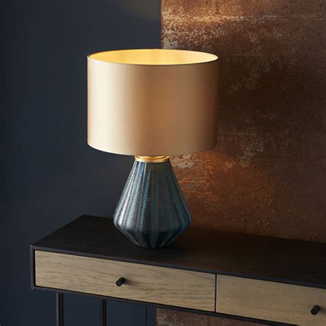 Cayton Luxury Turquoise Glass Lamp Base With Gold Shade Lightbox