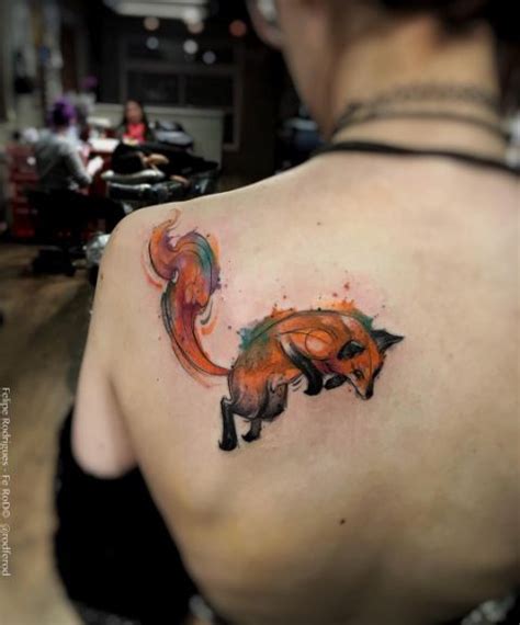 Watercolor Fox On Back Shoulder By Felipe Rodrigues Fe Rod Tattoos