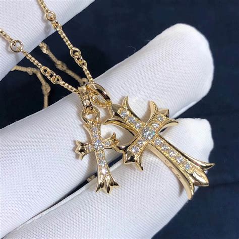 Chrome Heart Cross Series K Yellow Gold Full Diamond Crucifix Pendant