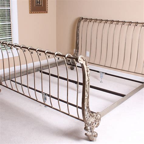Ornate Metal Sleigh Bed Frame Ebth