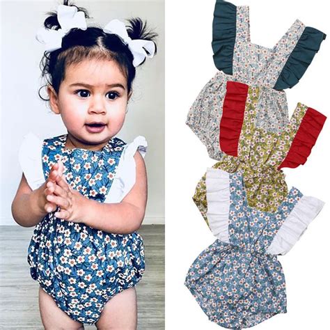 Pudcoco Newborn Baby Girl Floral Ruffle Bodysuit Jumpsuit Outfit