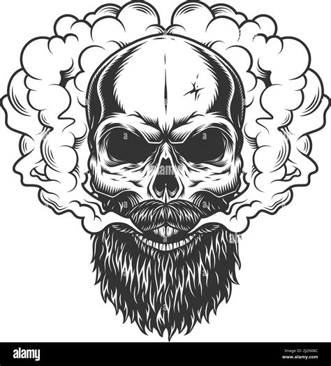 Skull With Beard And Mustache In The Smoke Vector Illustration Stock