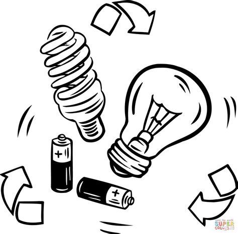 Battery and Bulb Recycling coloring page | Free Printable Coloring Pages