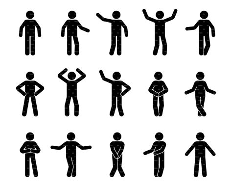 Stick Figure Man Standing Basic Poses Icon People Person Male Stickman