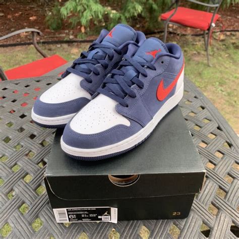 Nike Air Jordan 1 Low Usa Gs Size 6y Cv9844 400 White Navy Blue Red For