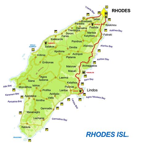 Map Of Rhodes With Cities And Towns Ontheworldmap Com