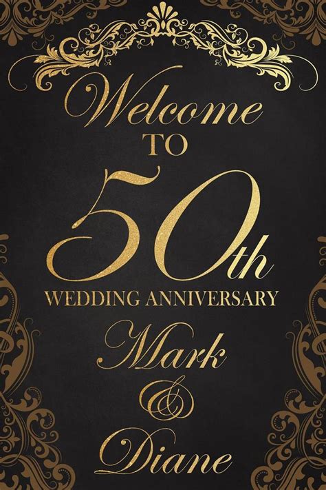 50th Wedding Anniversary Welcome Sign Black Background Etsy In 2021
