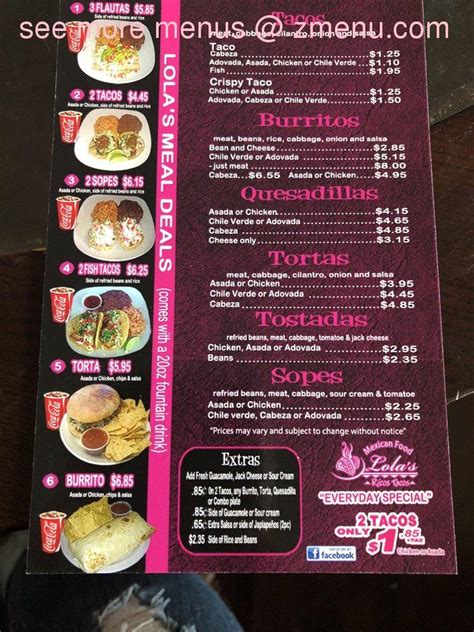 Online Menu Of Lolas Tacos Restaurant Selma California 93662 Zmenu