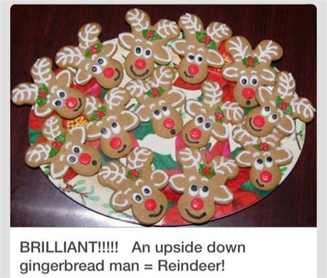 Every year, i bake gingerbread men to munch on, and they last a good while as well. GINGERBREAD MEN UPSIDE DOWN INTO REINDEER COOKIES