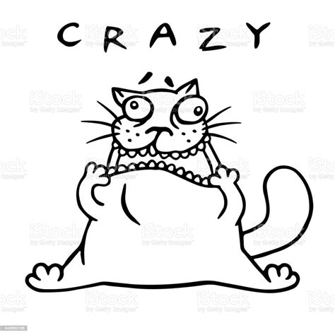 Funny Fat Mad Cat Stretched Out His Mouth Vector Illustration Stock