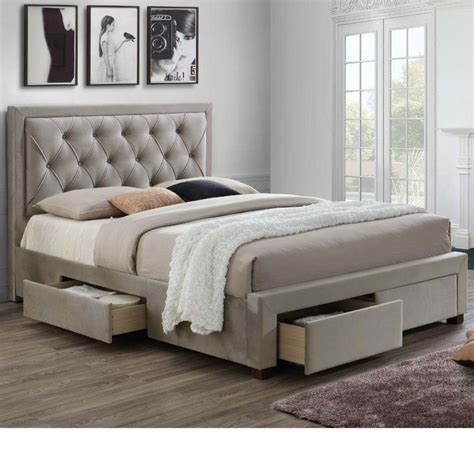 Benefits of king size bed frames. Woodbury Warm Stone Velvet Fabric 4 Drawer Storage Bed ...