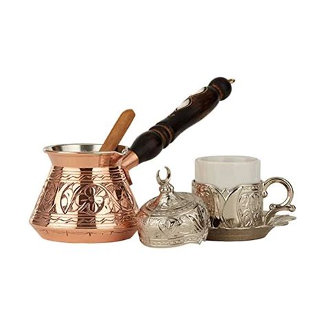 Demmex Pcs Turkish Greek Coffee Set For With Engraved Copper Pot
