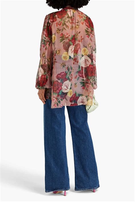 DOLCE GABBANA Pussy Bow Floral Print Silk Chiffon Blouse THE OUTNET