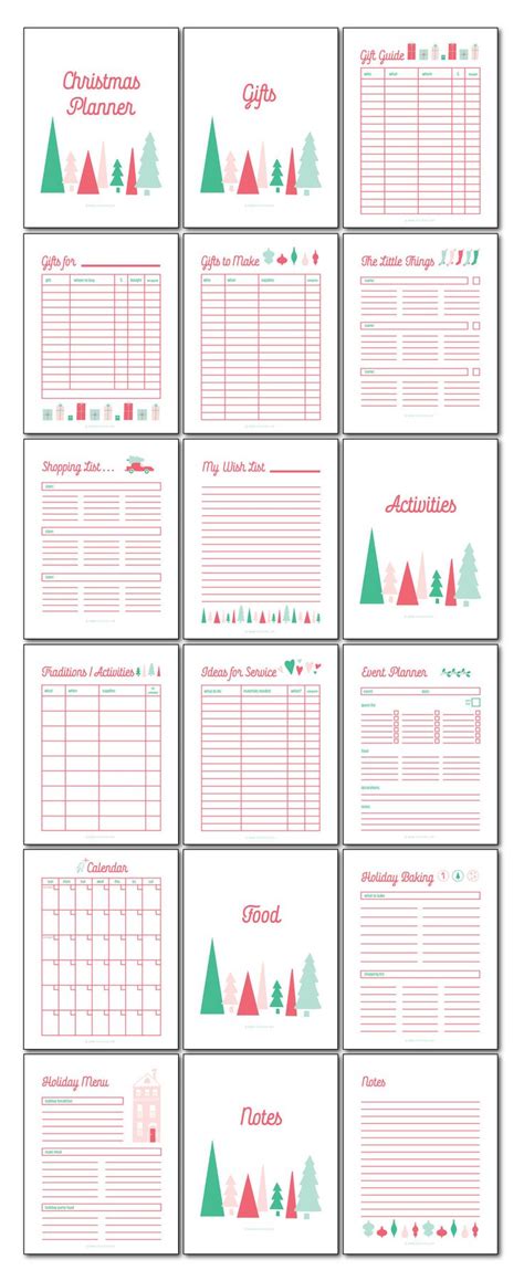 Christmas Planner Printables With Red And Green Trees