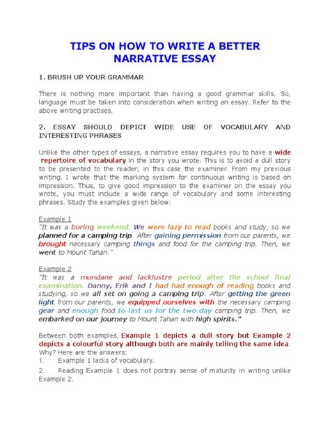 Tips On How To Write A Better Narrative Essay Essays Question