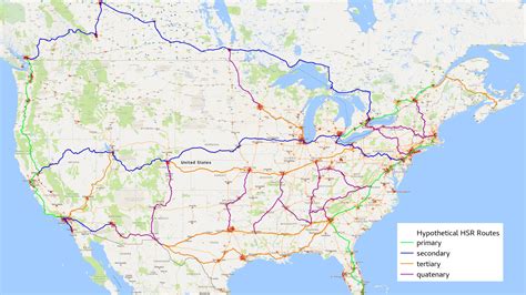 Hypothetical High Speed Rail Routes Based On Current Lines And