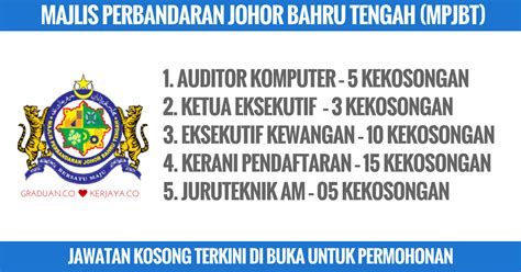 Senarai lengkap permohonan jawatan kosong terkini sektor kerajaan untuk pencari kerja lepasan pmr, spm, stpm, sijil, diploma & graduan lepasan universiti awam & swasta sepanjang tahun 2018. Jawatan Kosong Terkini Majlis Perbandaran Johor Bahru ...