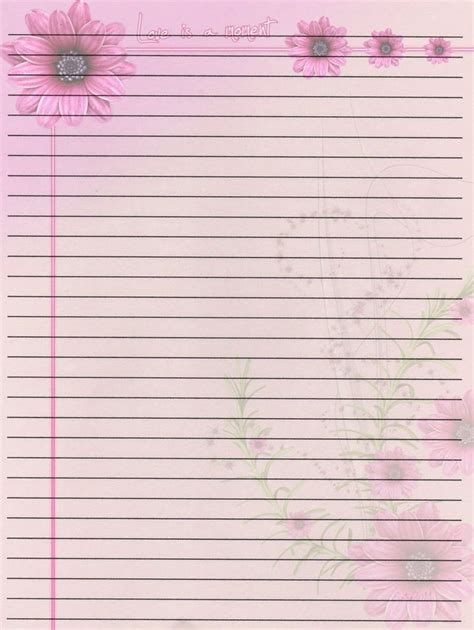 Lined Notebook Paper Template Pink Flower Writing Paper Printable