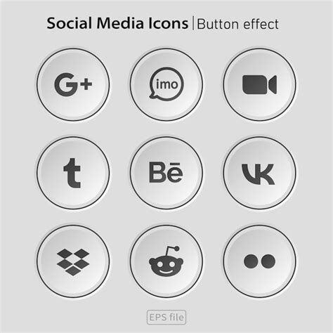Premium Vector Popular Social Media White 3d Icons Button Effect Set
